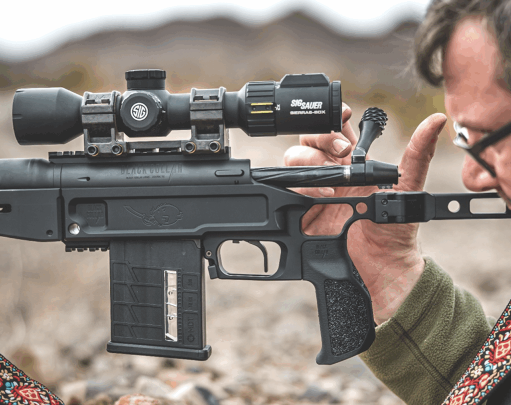 Black Collar Arms Priapus Grip on long range PRS rifle.